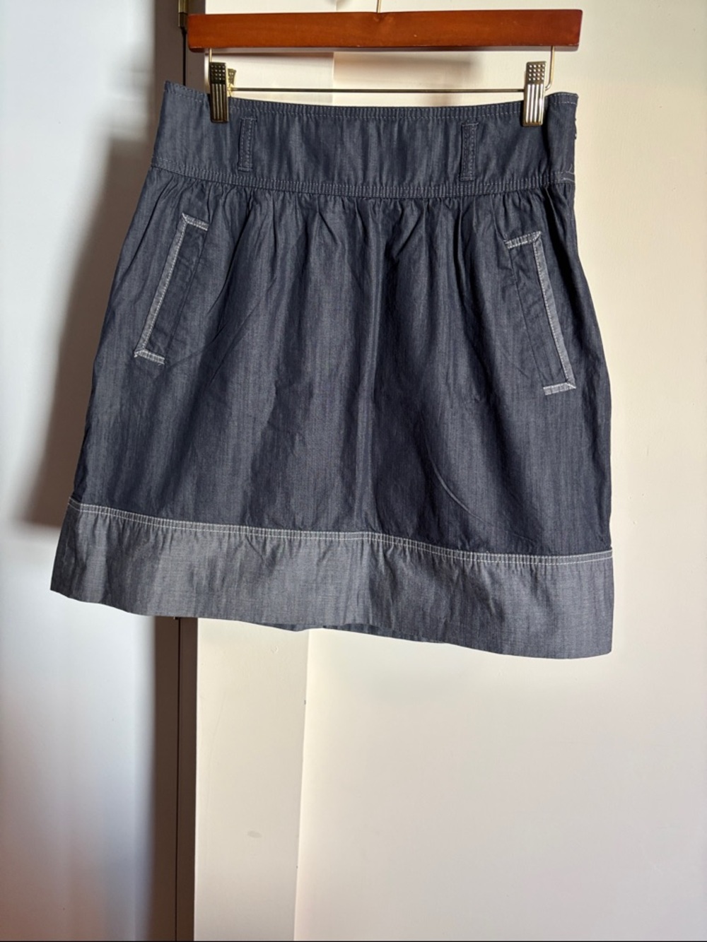 LOFT Dark Blue Chambray A-Line Skirt with Contrast Hem